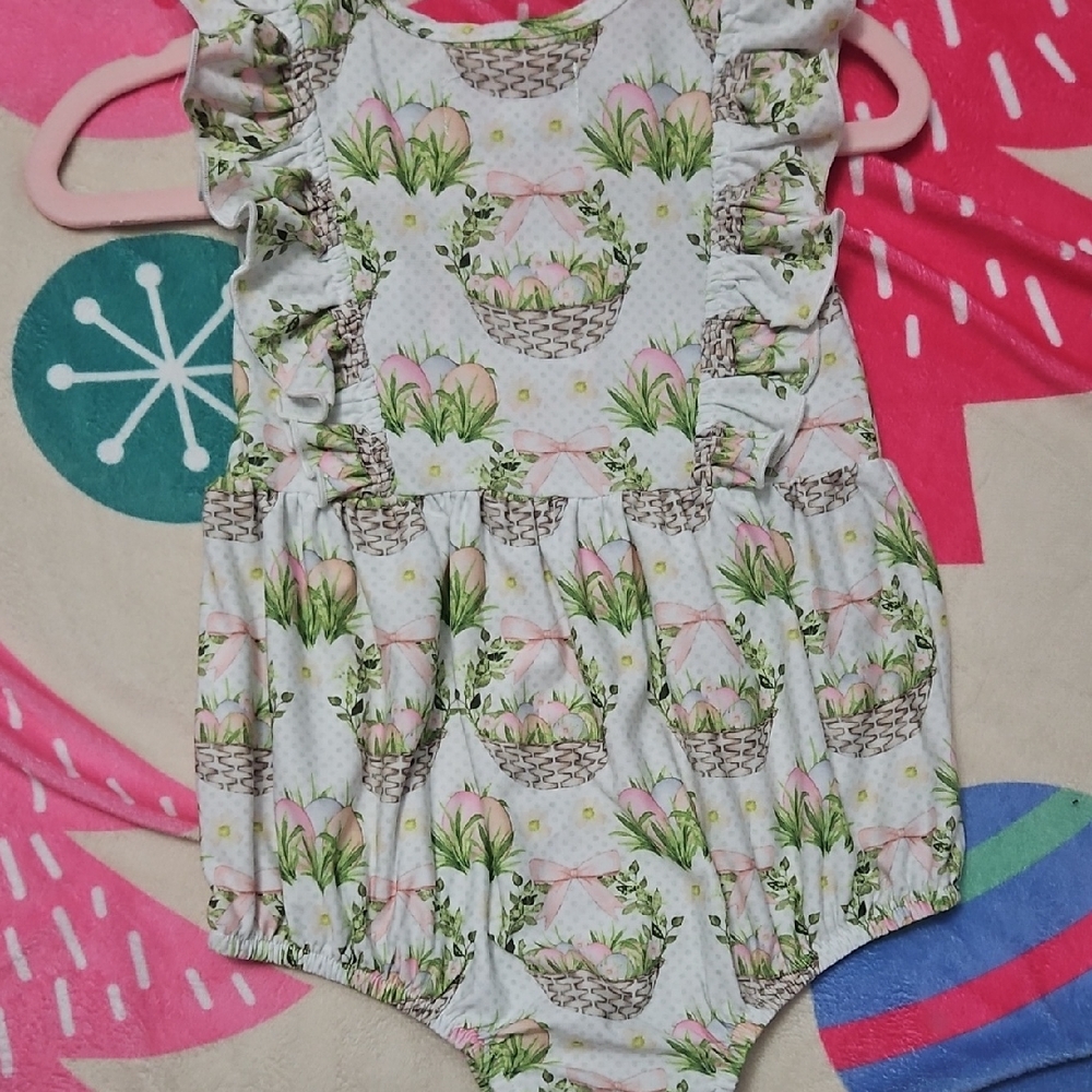 Floral Easter Basket Print Baby Romper